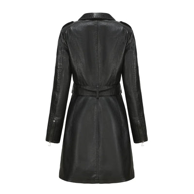 Josie | Long women's leather jacket with belt