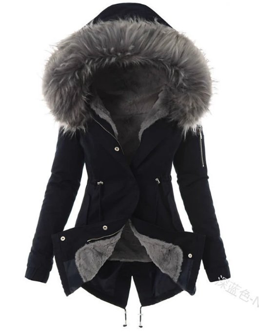 VORINAFaux Fur Lined Winter Parka - Black Hooded Coat with Fur TrimWomen Jacket