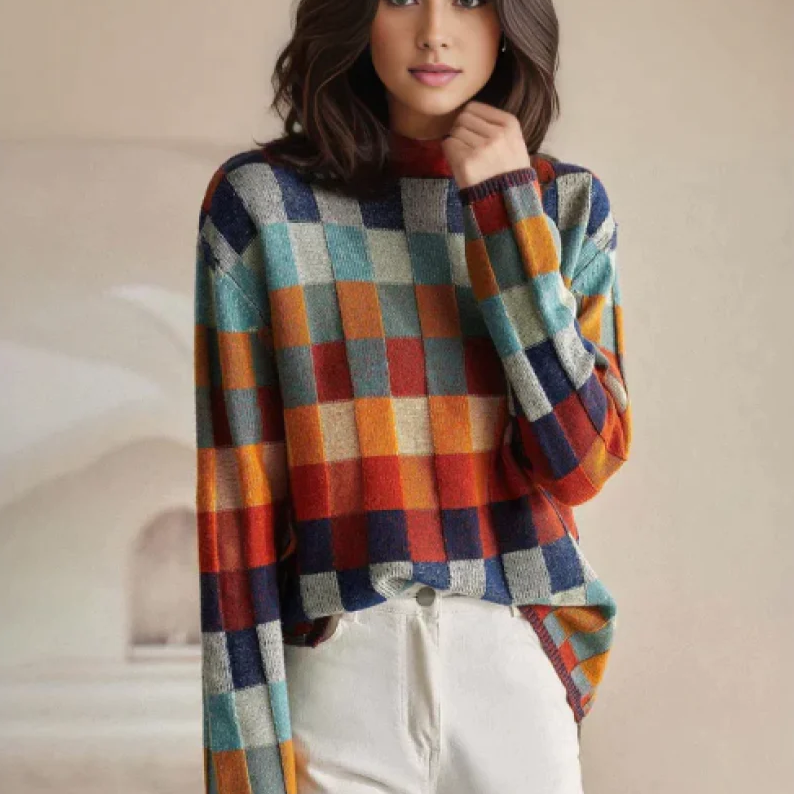 Charlotte | Colorful Patchwork Turtleneck Sweater